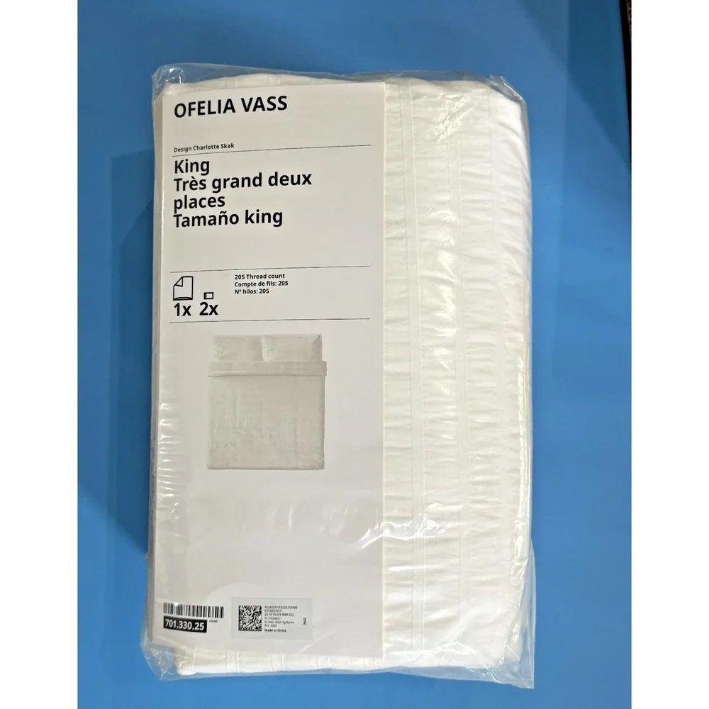 Ikea OFELIA VASS King Duvet Cover w/ Pillowcases Dobby Woven Bed Set White New